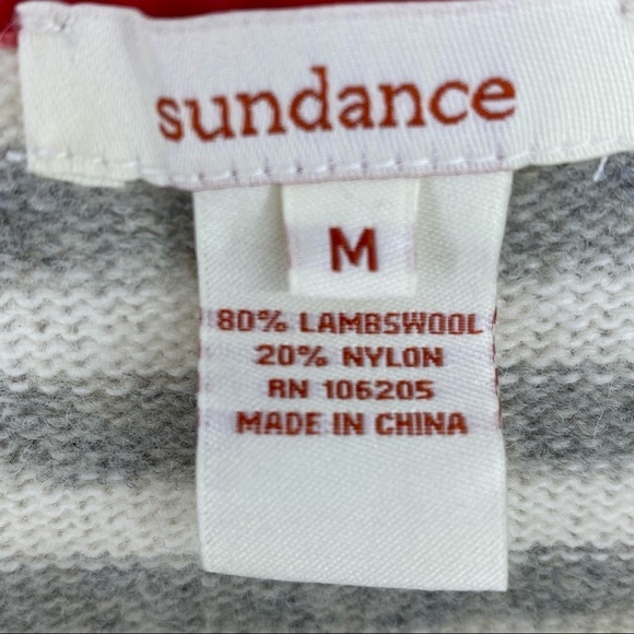 Sundance Sz Medium Beige Grey Stripe Lambswool Sweater - Picture 3 of 5